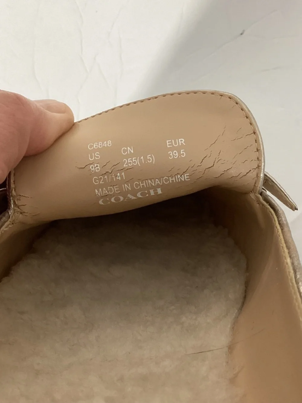 NEW W/OUT BOX COACH MULES IRENE METALLIC GOLDEN SHEARLING LINING